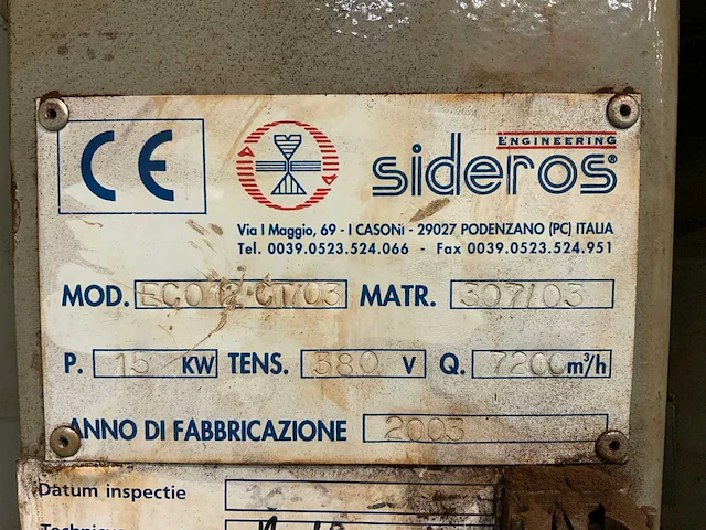 2003 sideros eco 12 ct/03 filterafzuiginstallatie - afbeelding 7 van  15