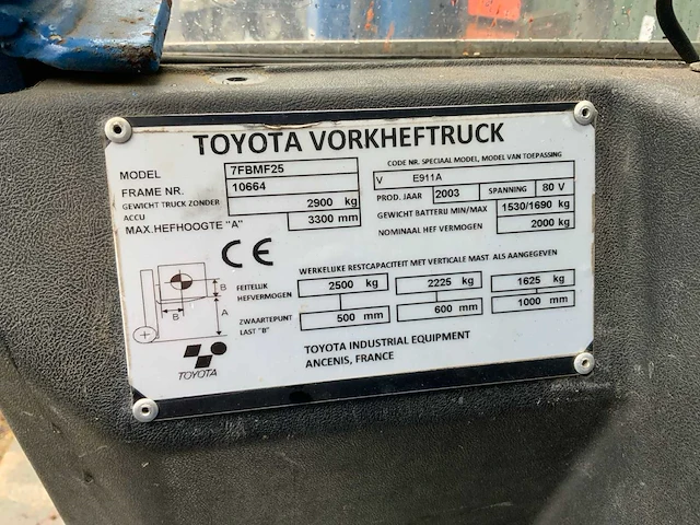 2003 toyota 7fbmf25 vorkheftruck - afbeelding 8 van  16