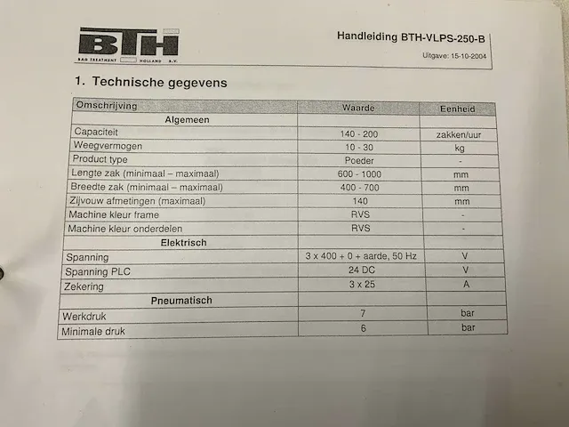 2004 bth bth-vlps-250-b zakkenvulmachine - afbeelding 12 van  37