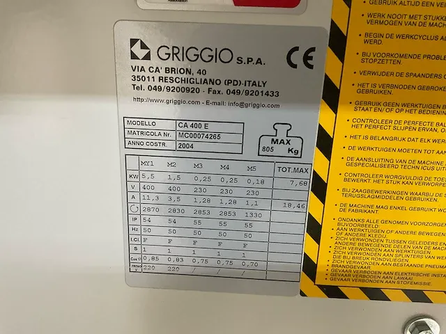 2004 griggio s.p.a. ca 400 e formaatcirkelzaagmachine - afbeelding 8 van  12