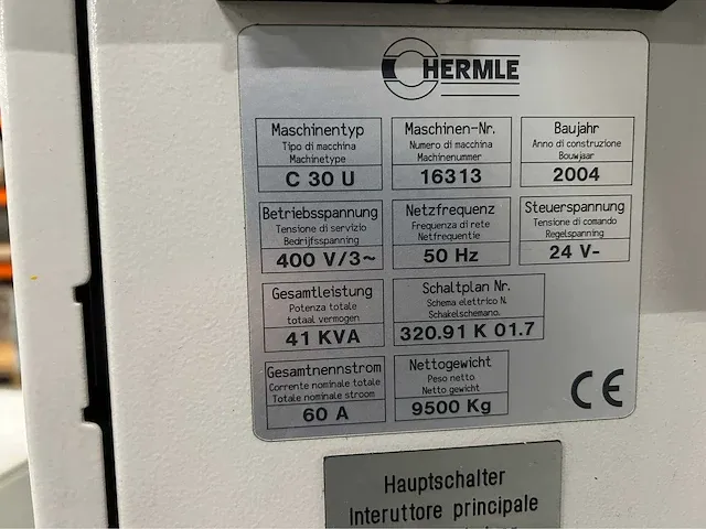 2004 hermle c 30 u 5 assige cnc bewerkingscentrum - afbeelding 5 van  16