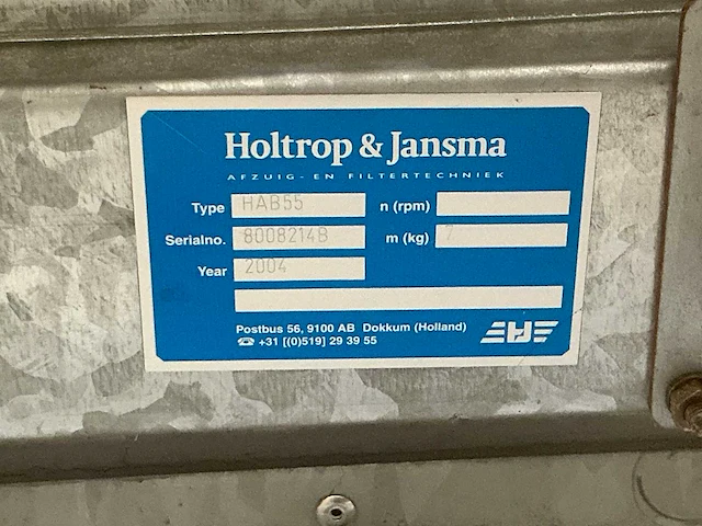 2004 holtrop & jansma hab55 filterafzuiginstallatie - afbeelding 2 van  10