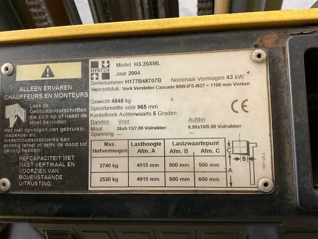 2004 hyster 3.20xml vorkheftruck - afbeelding 5 van  15