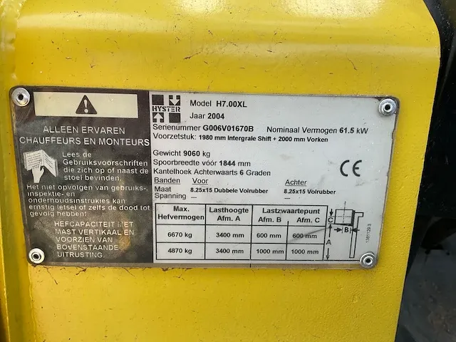 2004 hyster h7.00xl vorkheftruck - afbeelding 11 van  12