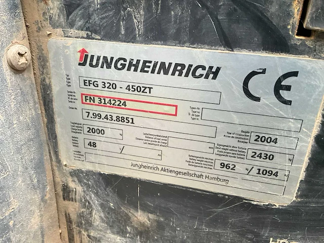 2004 jungheinrich efg 320 vorkheftruck - afbeelding 2 van  10
