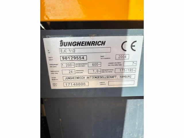 2004 jungheinrich ejc112 stapelaar - afbeelding 9 van  11