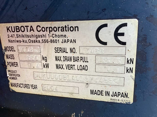 2004 kubota k008-3 minigraafmachine - afbeelding 7 van  15