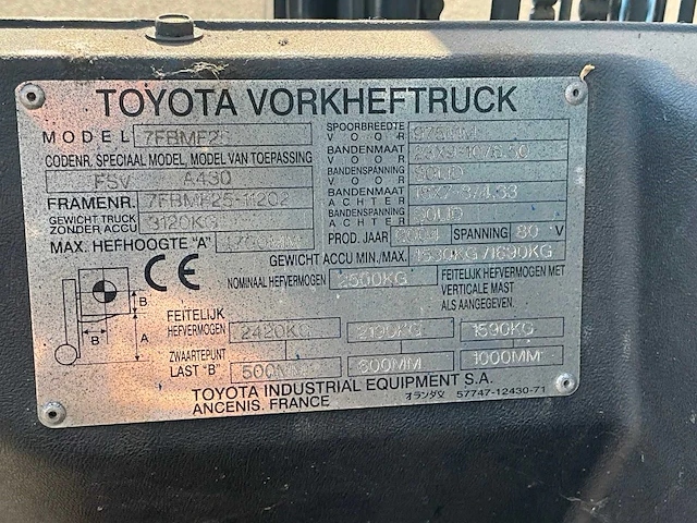 2004 toyota 7fbmf25 vorkheftruck - afbeelding 7 van  17
