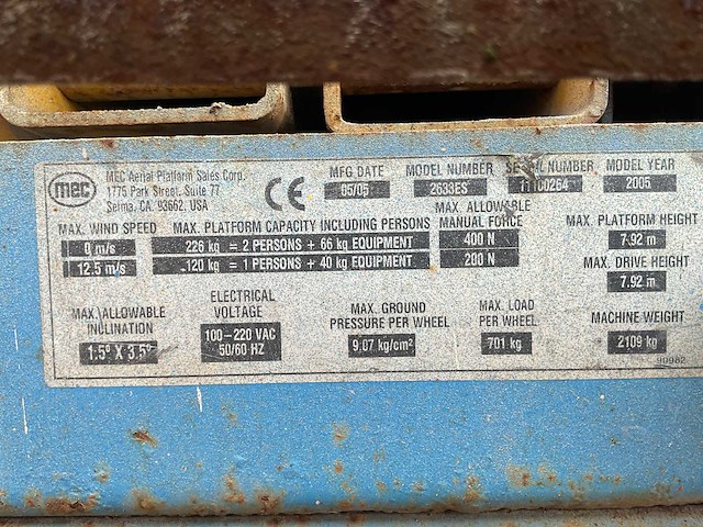 2005 - mec - 2633es - schaarhoogwerker - afbeelding 10 van  10