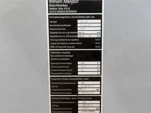 2005 altendorf f 45 ce formaatcirkelzaagmachine - afbeelding 25 van  31