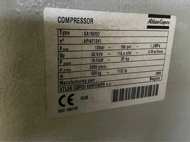 2005 atlas copco ga18vsd schroefcompressor - afbeelding 4 van  4