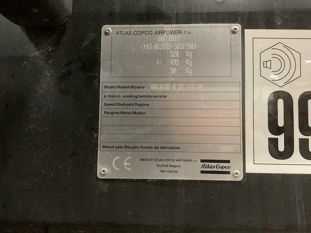 2005 atlas copco xas36 luchtcompressor - afbeelding 9 van  9