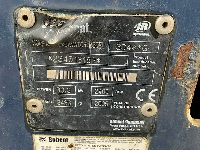 2005 bobcat 334-g minigraafmachine - afbeelding 7 van  27