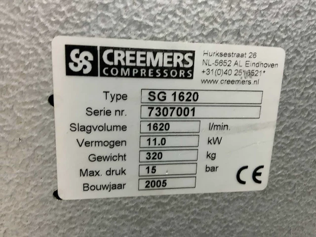 2005 creemers sg 1620 luchtcompressor hoge druk 15bar - afbeelding 8 van  8