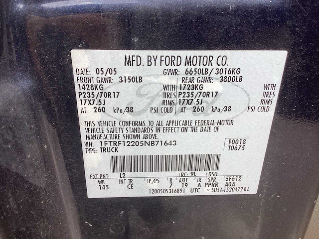 2005 ford pickup f 150 xl bedrijfswagen - afbeelding 13 van  13