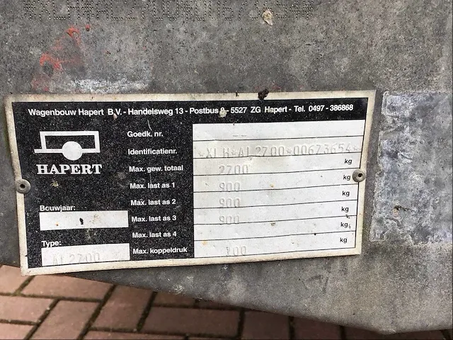 2005 hapert tridem al2700 aanhangwagen - afbeelding 3 van  12
