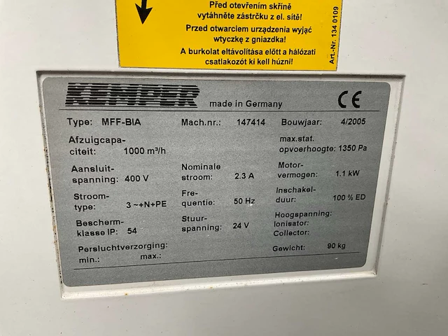 2005 kemper mff-bia lasdampafzuiginstallatie - afbeelding 2 van  4