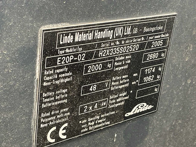 2005 linde e20p-02 vorkheftruck - afbeelding 10 van  27