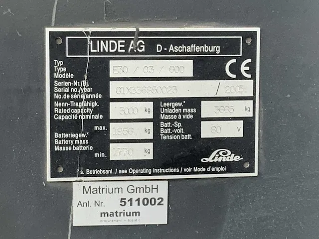 2005 linde e30 /03 / 600 heftruck - afbeelding 7 van  22