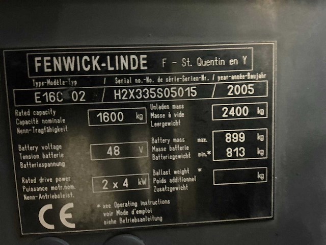 2005 linde-fenwick e16c-02 vorkheftruck - afbeelding 1 van  1