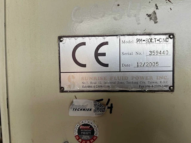 2005 sunrise fluid power pm-80lt-cnc ponsmachine met cnc tafel - afbeelding 3 van  12
