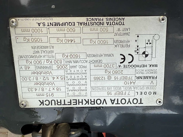 2005 toyota 7fbef16 vorkheftruck - afbeelding 11 van  23