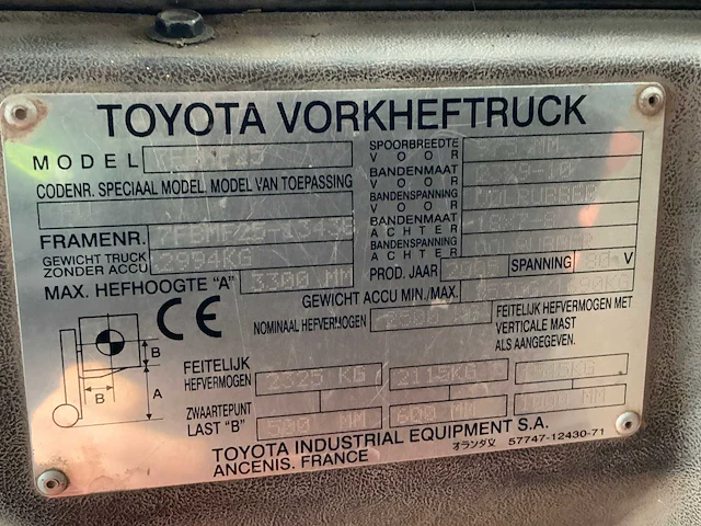 2005 toyota 7fbmf25 vorkheftruck - afbeelding 8 van  8
