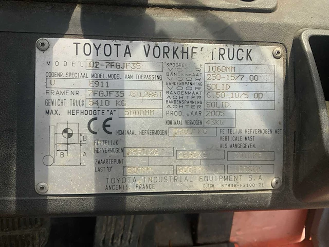2005 toyota e911 vorkheftruck - afbeelding 17 van  27