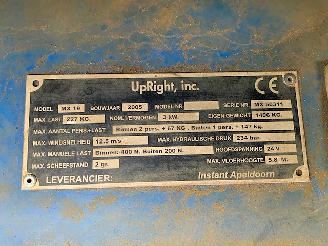 2005 upright mx19 hoogwerker - afbeelding 8 van  17