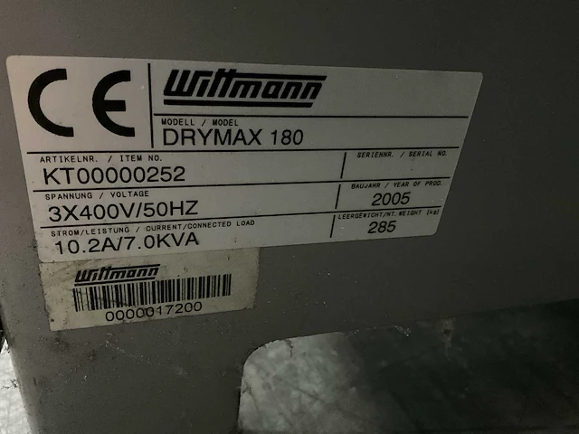 2005 wittmann drymax 180 granulaat droger - afbeelding 6 van  6