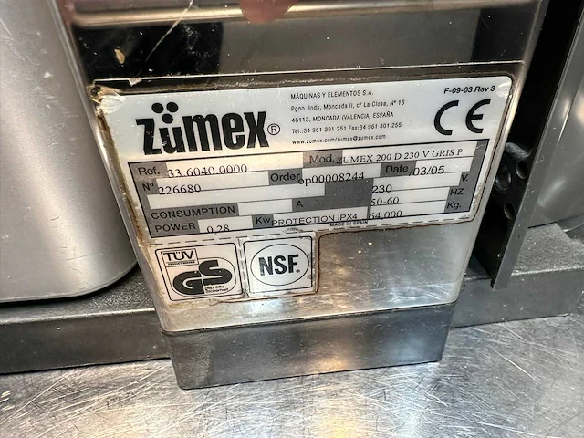 2005 zumex 200d 230 v gris sinaasappelpers - afbeelding 5 van  6