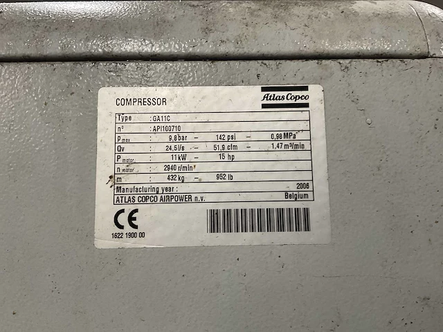 2006 atlas copco ga11 ff schroefcompressor - afbeelding 7 van  9