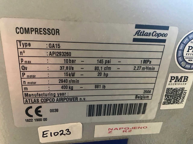 2006 atlas copco ga15 schroefcompressor - afbeelding 6 van  6