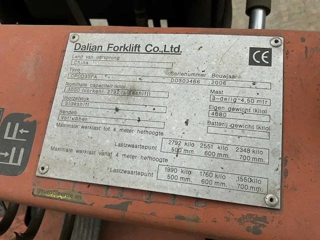 2006 dalian cpcd30fa vorkheftruck - afbeelding 9 van  18