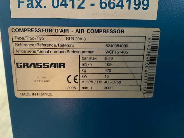 2006 grassair rlr 20v 8 luchtcompressor - afbeelding 7 van  7
