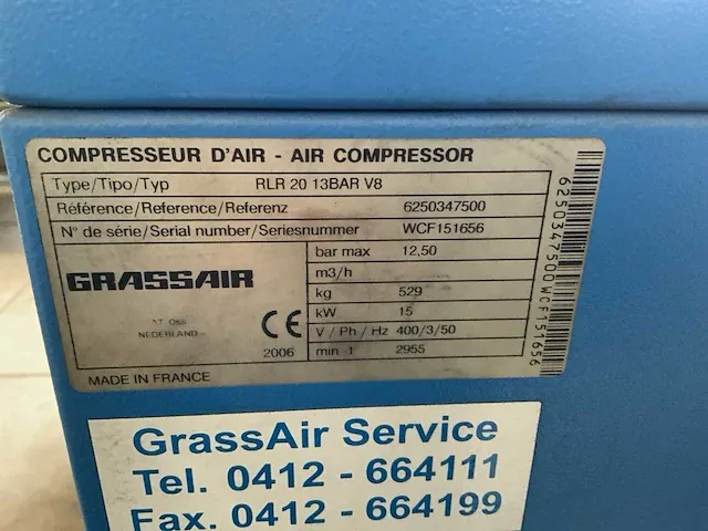 2006 grassair rlr20 13bar v8 schroefcompressor - afbeelding 13 van  13