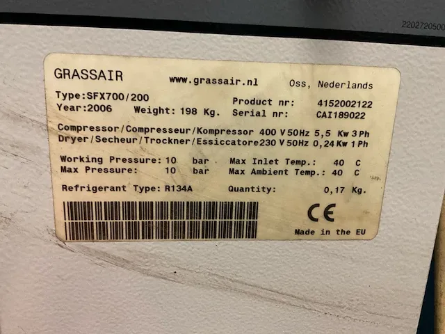 2006 grassair sfx700 schroefcompressor met luchtdroger - afbeelding 2 van  10