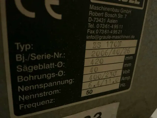 2006 graule/tigerstop zs170n/ts4.8l semi automatische akortcirkelzaagmachine - afbeelding 6 van  9