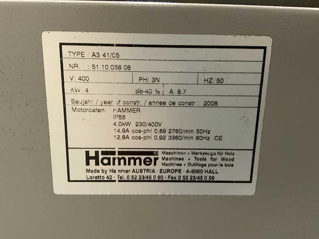2006 hammer a3 41/05 vlakvandiktebank met langgatboor - afbeelding 8 van  16