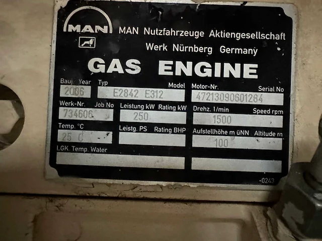 2006 man gas engine e2842 e312 stroomgenerator (300kva) - afbeelding 4 van  13
