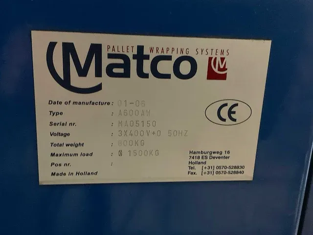 2006 matco a600aw palletfoliewikkelaar - afbeelding 3 van  12