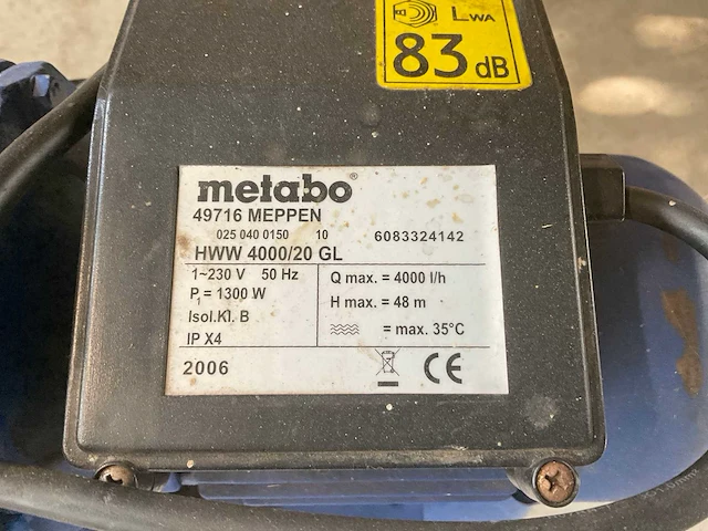 2006 metabo hww 4000/20 gl waterpomp - afbeelding 4 van  4