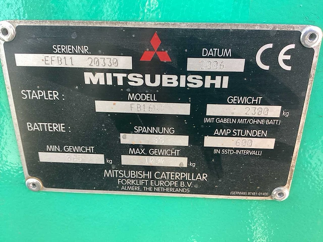 2006 mitsubishi fb 16 nt vorkheftruck - afbeelding 4 van  12