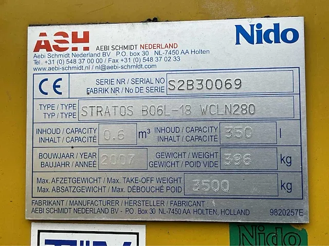 2007 aebi schmidt nido stratos b06l-18 wcln280 opzet pekel / zout strooier - afbeelding 9 van  14