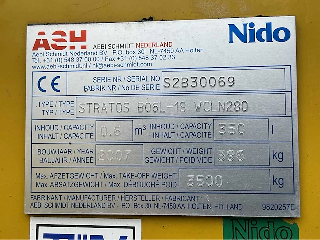 2007 aebi schmidt nido stratos b06l-18 wcln280 opzet pekel / zout strooier - afbeelding 9 van  14