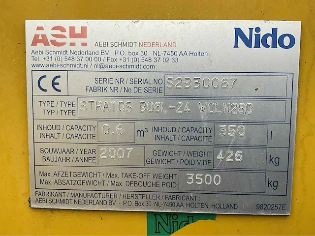 2007 aebi schmidt nido stratos b06l-24 wcln280 opzet pekel / zout strooier - afbeelding 4 van  13