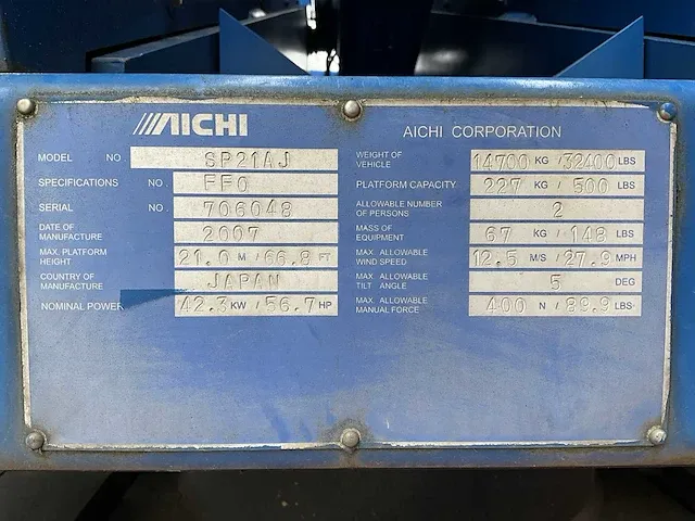 2007 aichi sp21aj hoogwerker - afbeelding 16 van  23