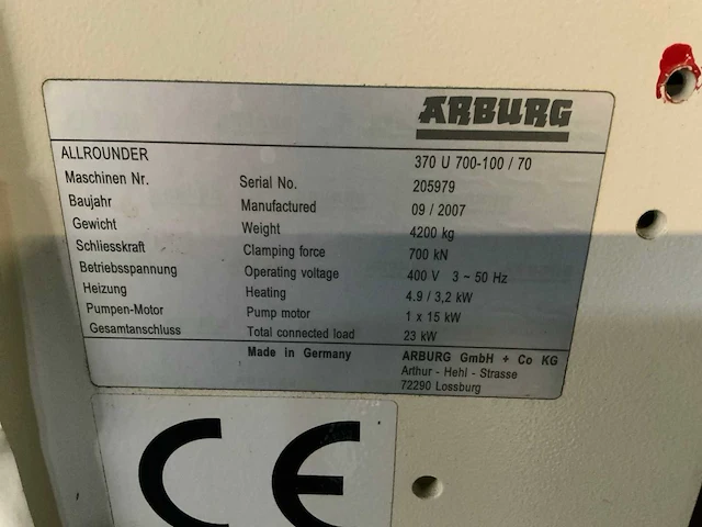 2007 arburg allrounder 370 u 700-100 /70 spuitgietmachine - afbeelding 4 van  12