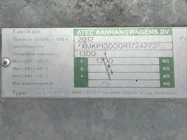 2007 atec pb1 var.d schaft aanhangwagen - afbeelding 7 van  15