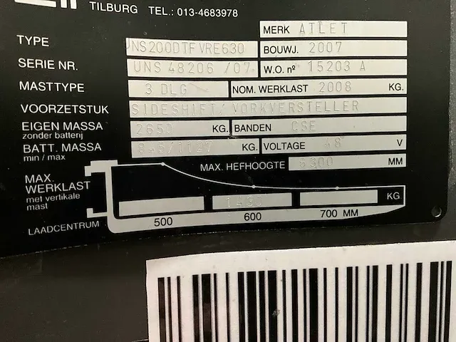 2007 atlet uns200dtfvre630 reach truck - afbeelding 3 van  14